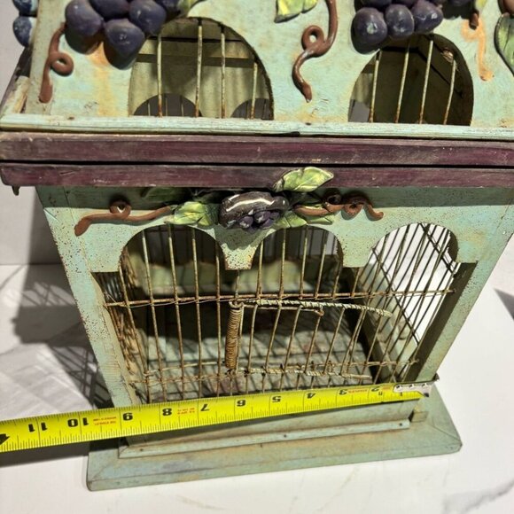 Victorias Vintage And Antiques Metal Wood Grapes Design Bird Cage Light Green OS - Picture 3 of 14